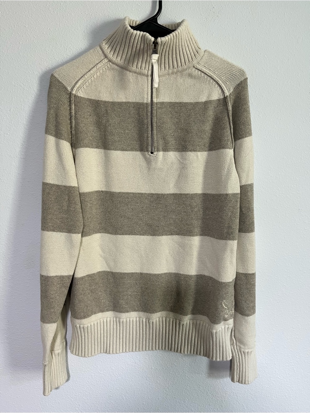 American Eagle Outfitters Men's Striped Half-Zip Sweater in Cream and Tan